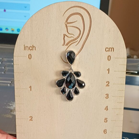 Cascading Teardrop Acrylic Drop Earrings Silver Tone & Black Post/Stud Dangle - Picture 7 of 7